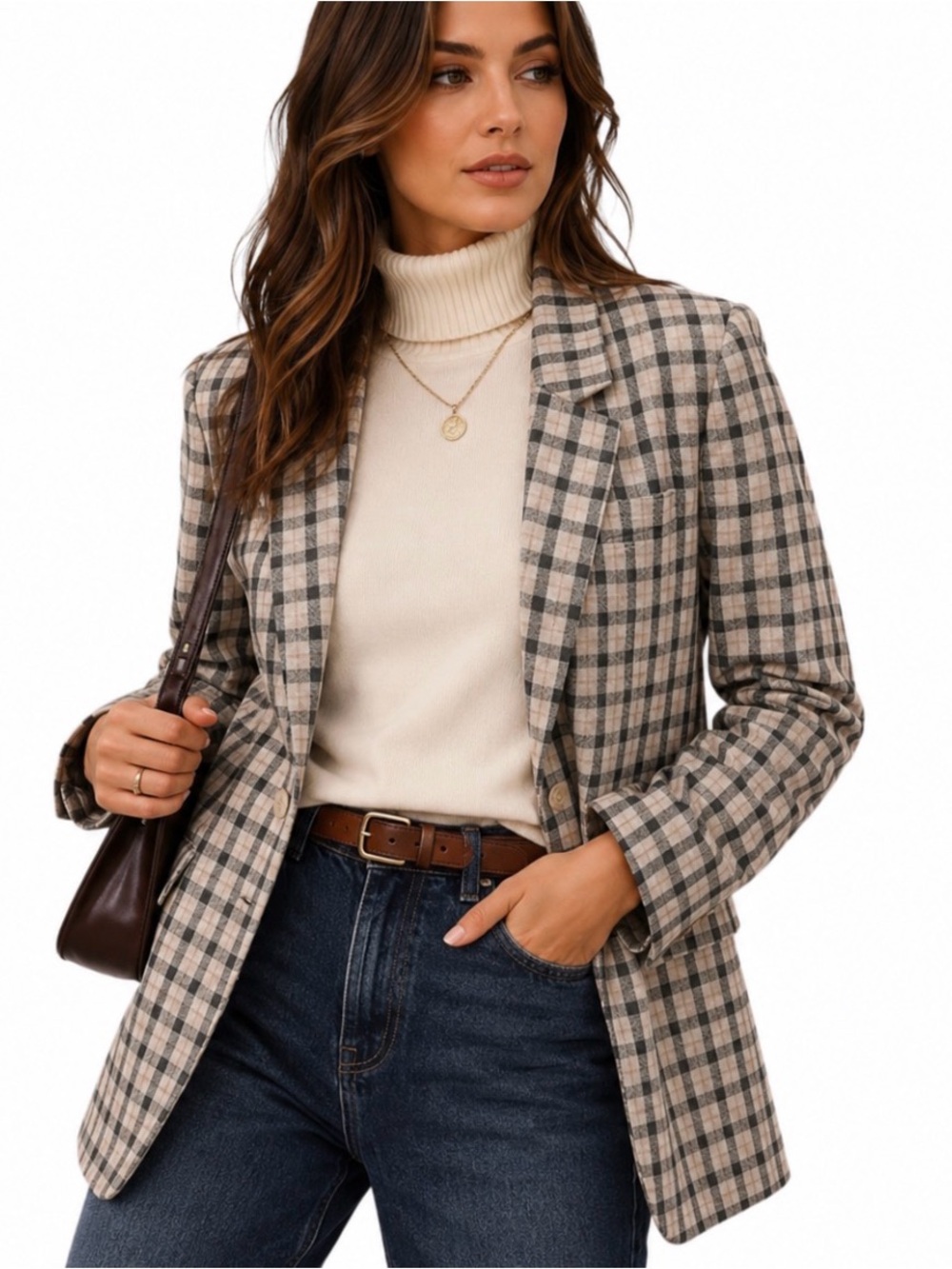 Vintage 100% Linen Plaid Blazer Oversized Boxy Y2K Black Ivory Sz 8